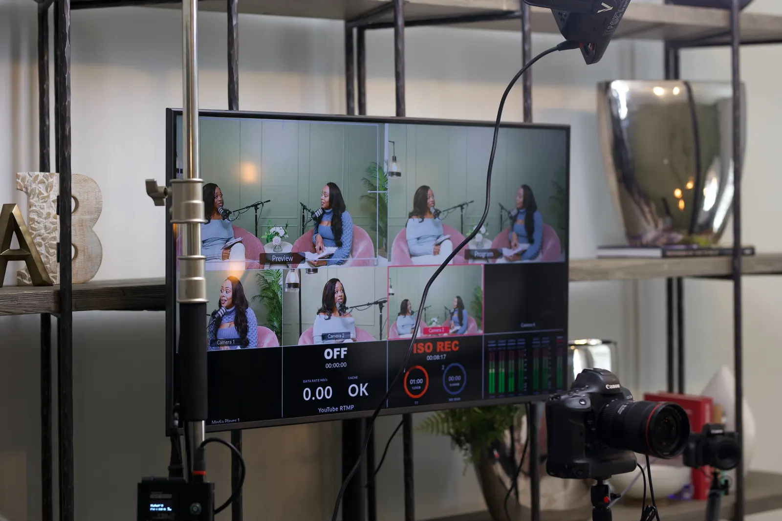 Multi camera monitor and interview setup