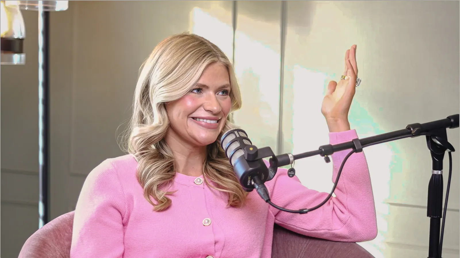 Guest speaking on mic during a Primary Studio session